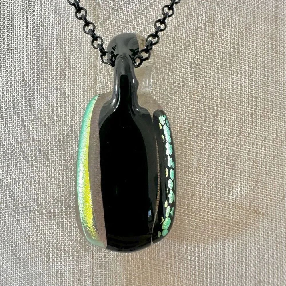 Black glass pendant necklace